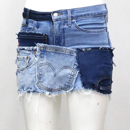 CR2150  Upcycled Denim Mini Skirt