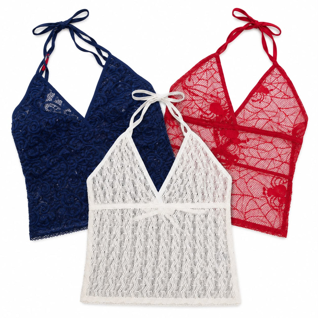 CR1897 UPCYCLED LACE HALTER TOP
