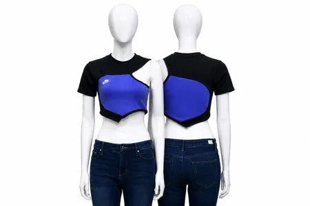 CR1853 UPCYCLED ASYMMETRIC SPORT CROP TOP