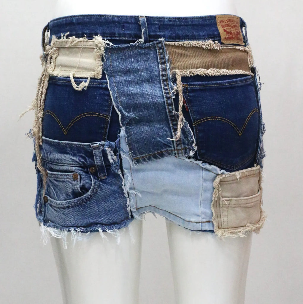 CR1555 Upcycled Denim Patchwork Skirt