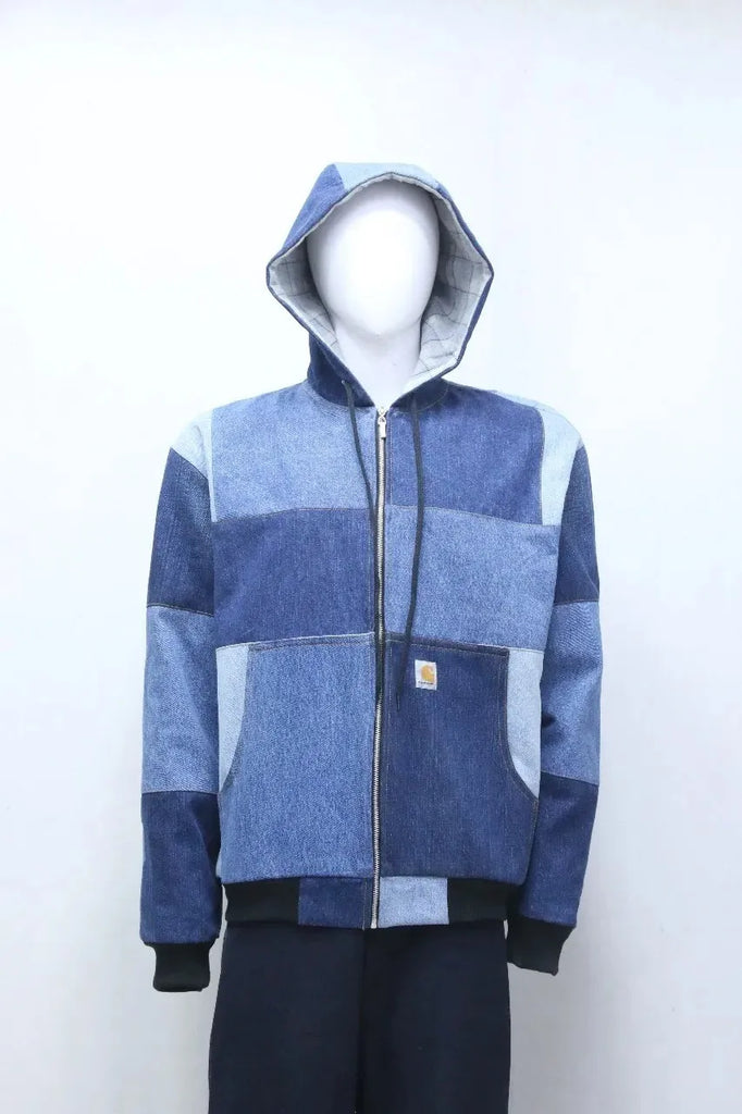 CR1152 Rework Carhartt Denim Patchwork Hoodie – Multi Tone Zip-Up