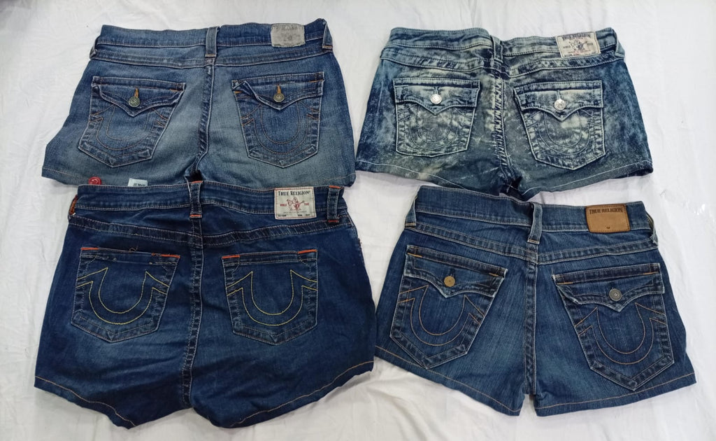 CR9405 Upcycled True Religion Mini Denim Shorts