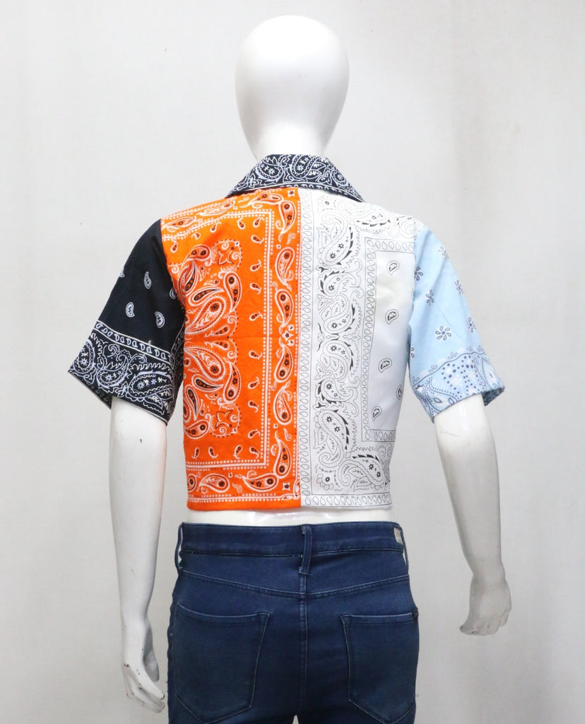 CR2027 UPCYCLED BANDANA PATCHWORK CROPPED SHIRT