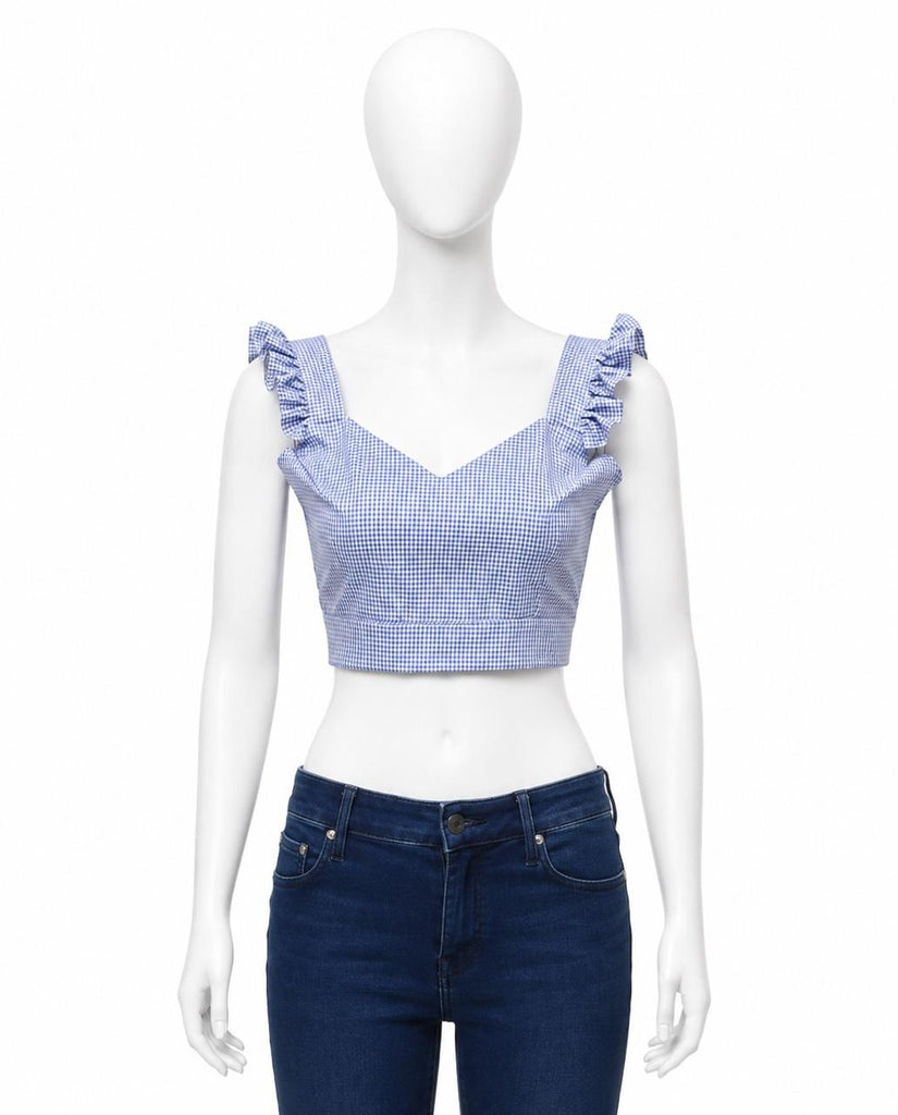 CR1858 Upcycled Gingham Ruffle Top