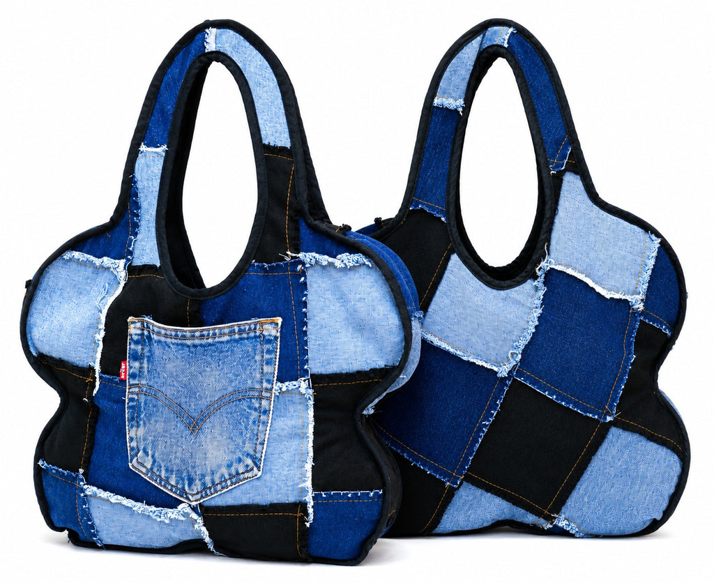 CR1830 UPCYCLED PATCHWORK DENIM TOTE BAG
