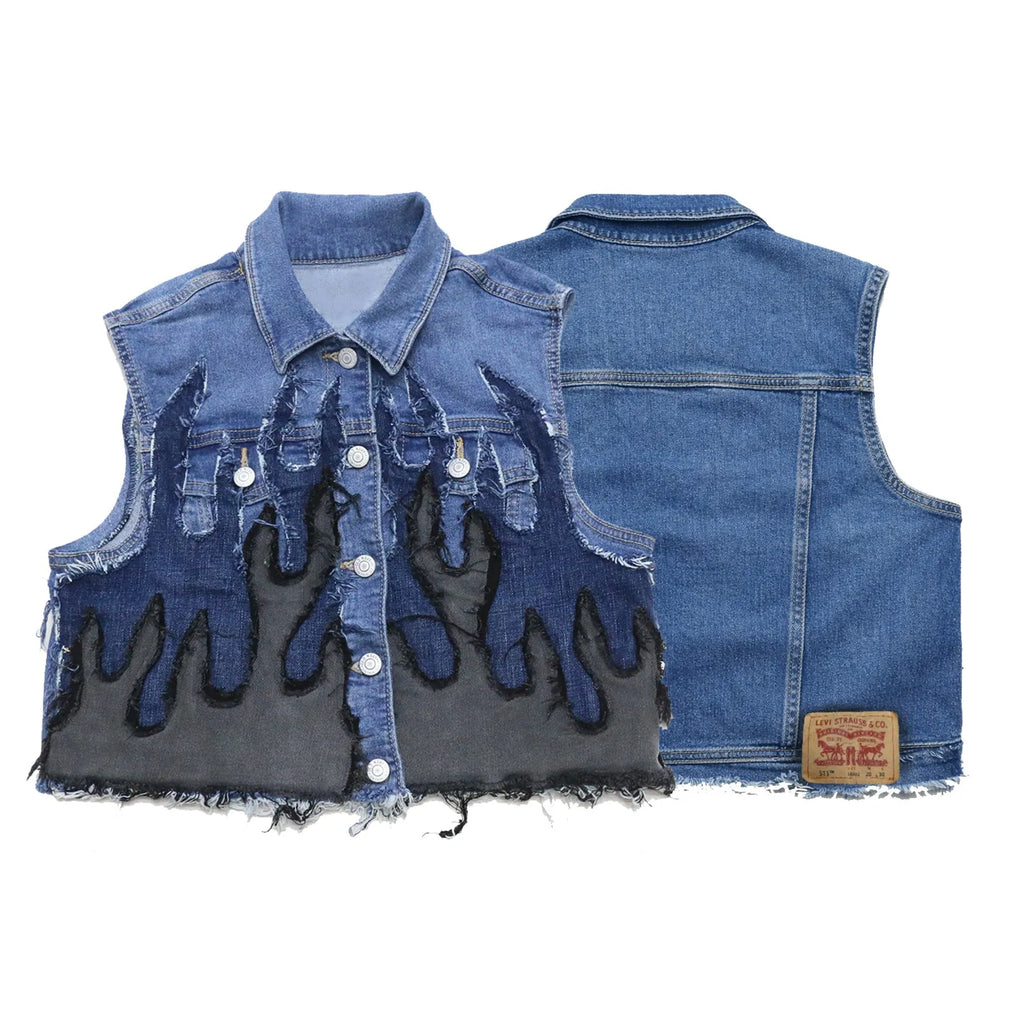 CR1401 Upcycled Distressed Denim Vest