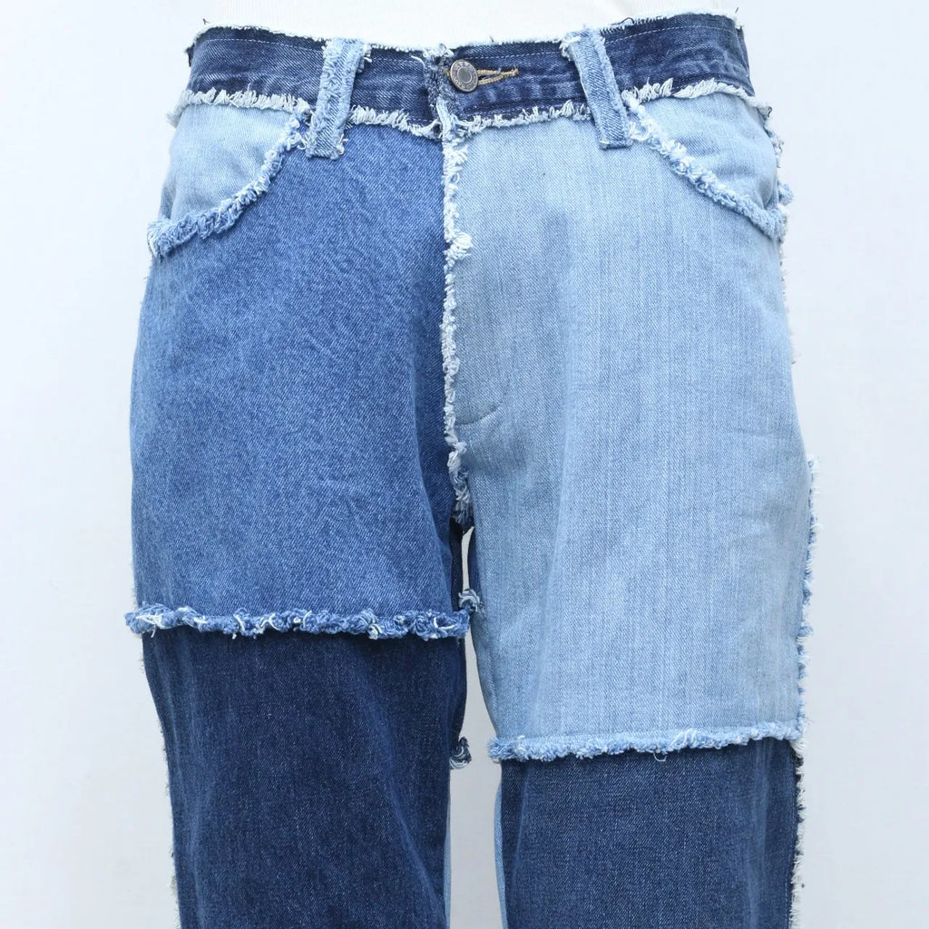 CR138 Upcycled Denim Jeans With Frayed Patches