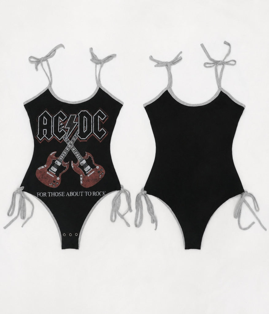 CR1911 UPCYCLED ROCK GRAPHIC TIE-SIDE BODYSUIT