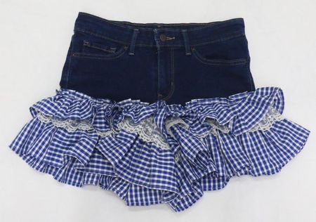 CR2151 UPCYCLED DENIM RUFFLE MINI SHORTS