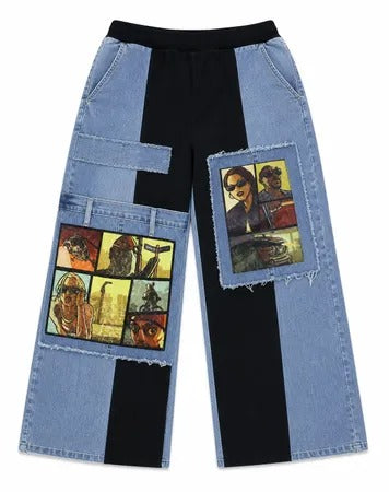 CR1855 Upcycled Graphic Panel Jeans