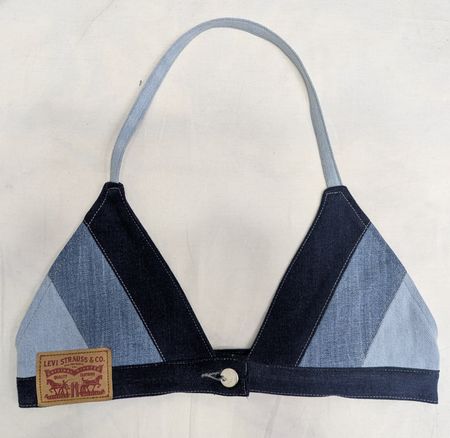 CR2079 Upcycled Denim Halter Bralette