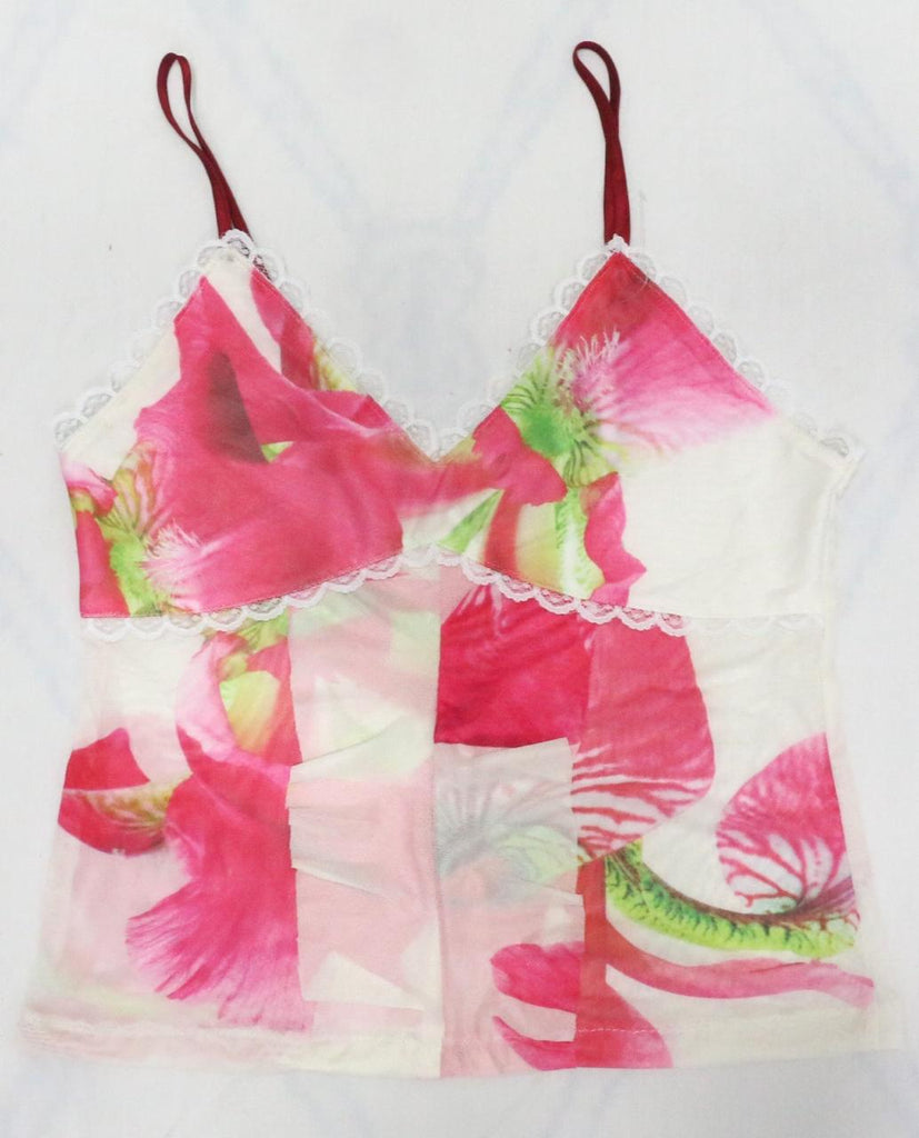CR1892 UPCYCLED FLORAL MESH CAMI TOP