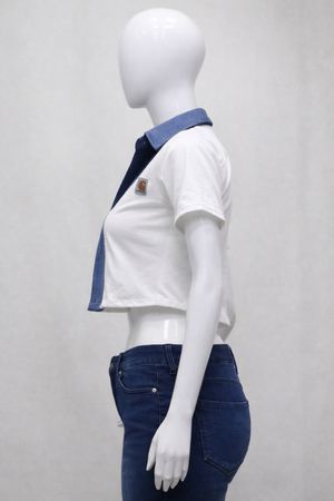CR2131 Upcycled Denim Panel Crop Top