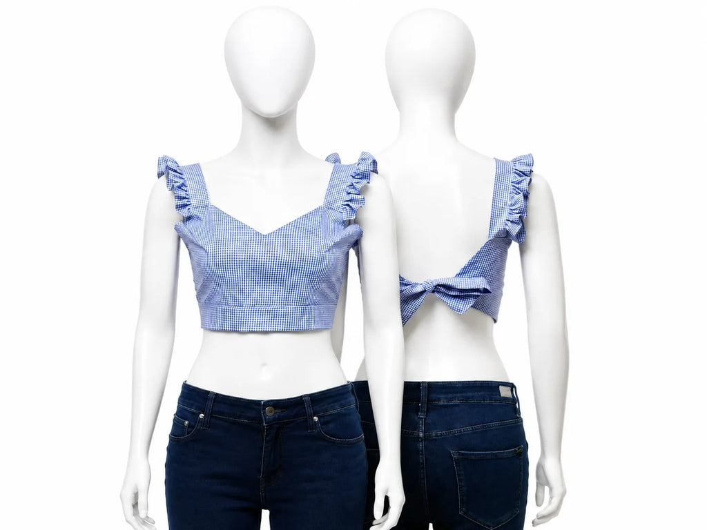 CR1598 Upcycled Gingham Ruffle Top