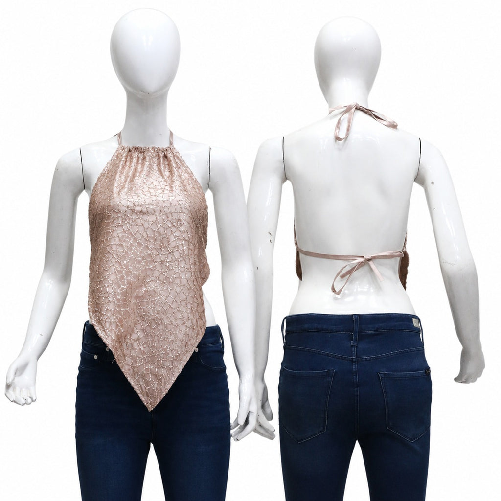 CR2015 UPCYCLED BEADED HALTER HANDKERCHIEF TOP