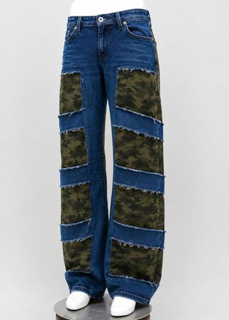 CR1950 Upcycled Camo Patch Flare Jeans