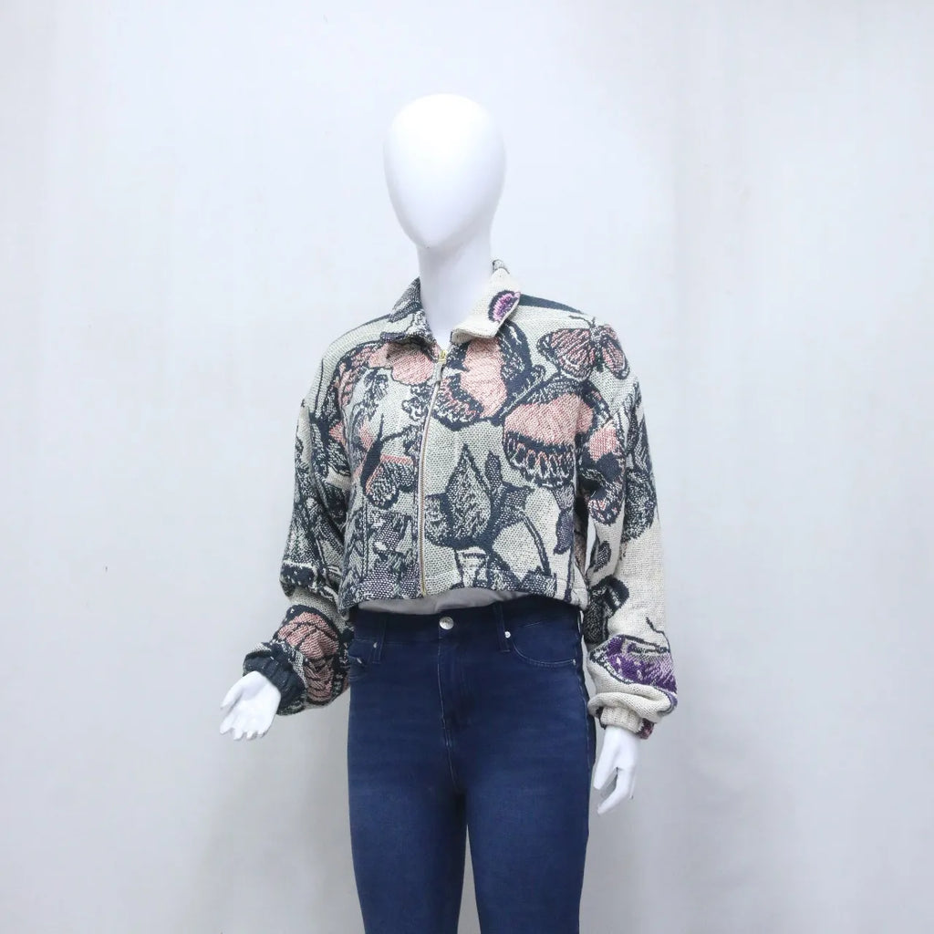 CR955 UPCYCLED Tapestry Crop Jacket – Floral Art Zip-Up