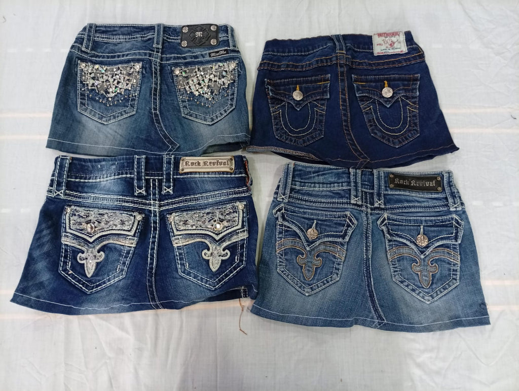 CR10588 Upcycled Mix Branded Kids’ Mini Denim Skirts