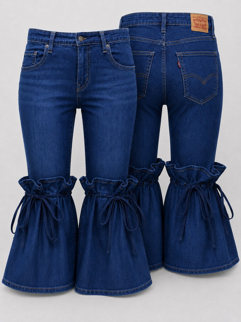 CR1806 UPCYCLED TIE-FLARE DENIM CAPRI