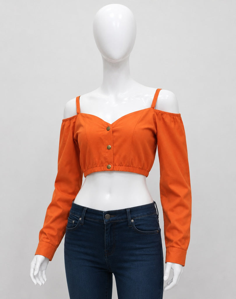 CR1926 UPCYCLED OFF-SHOULDER CROP TOP