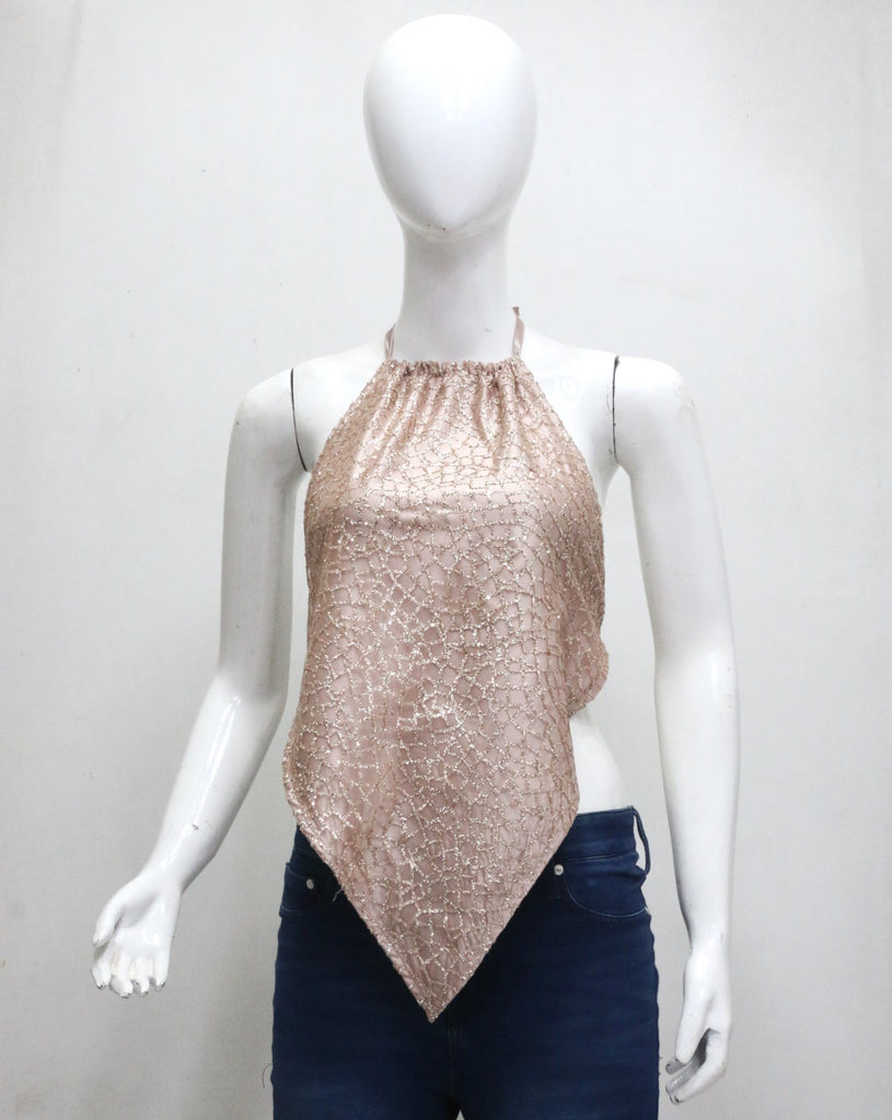 CR2015 UPCYCLED BEADED HALTER HANDKERCHIEF TOP