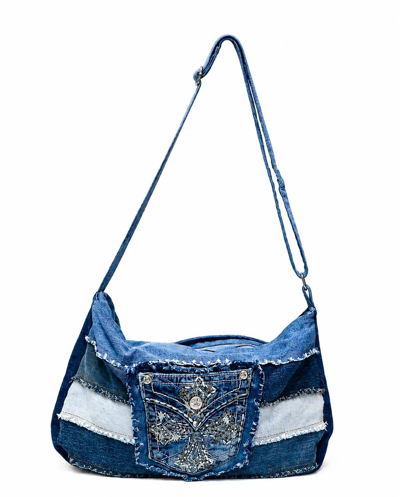CR1594 Upcycled Patchwork Denim Shoulder Bag