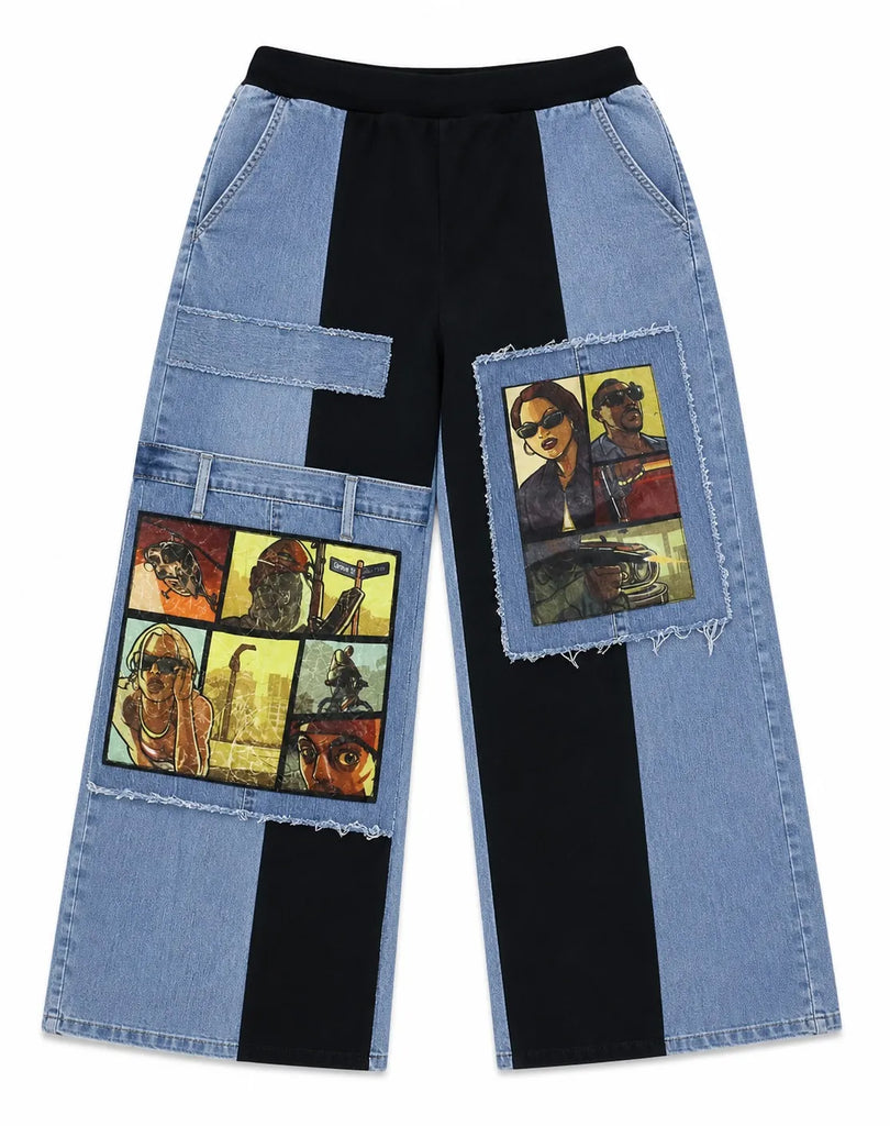 CR1563 Upcycled Graphic Panel Jeans