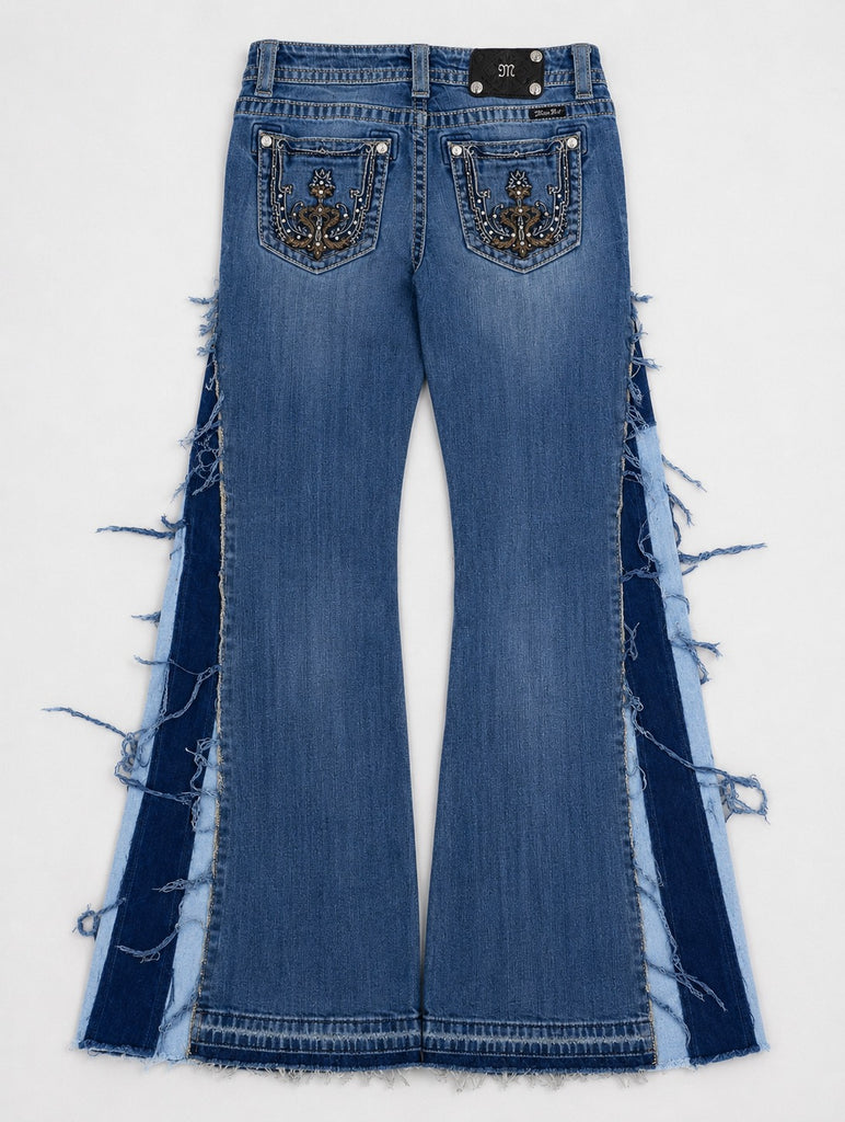 CR1869 UPCYCLED PANEL FLARE JEANS