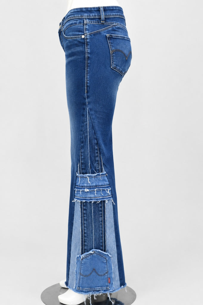 CR1871 UPCYCLED CONTRAST PANEL FLARE JEANS