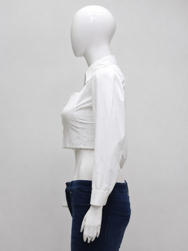 CR1994 UPCYCLED CUT-OUT PUFF-SLEEVE CROPPED SHIRT