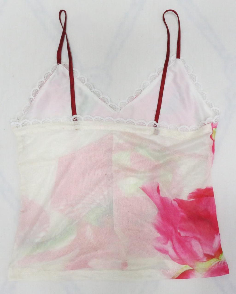CR1892 UPCYCLED FLORAL MESH CAMI TOP