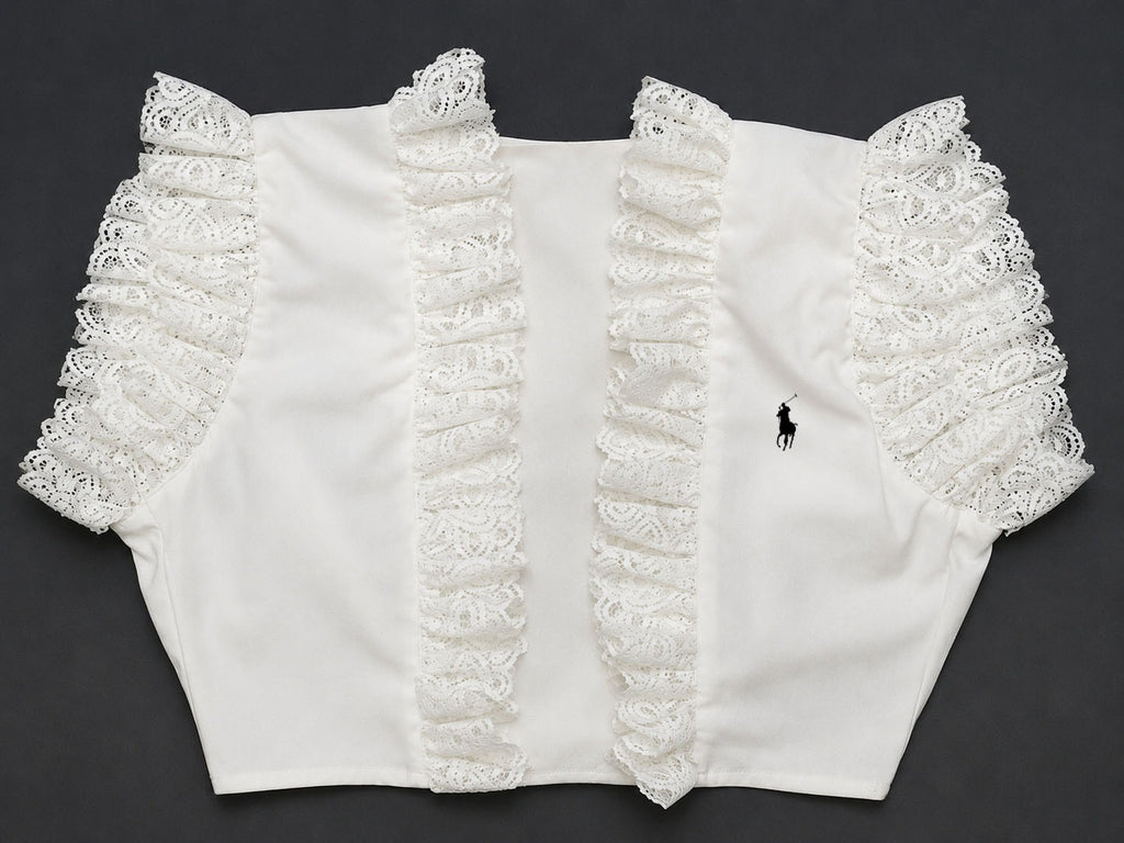 CR2161 UPCYCLED RUFFLE OPEN-BACK TIE CROP TOP
