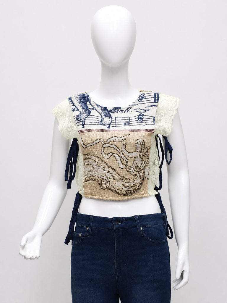 CR1907 UPCYCLED TAPESTRY LACE TIE-SIDE TOP