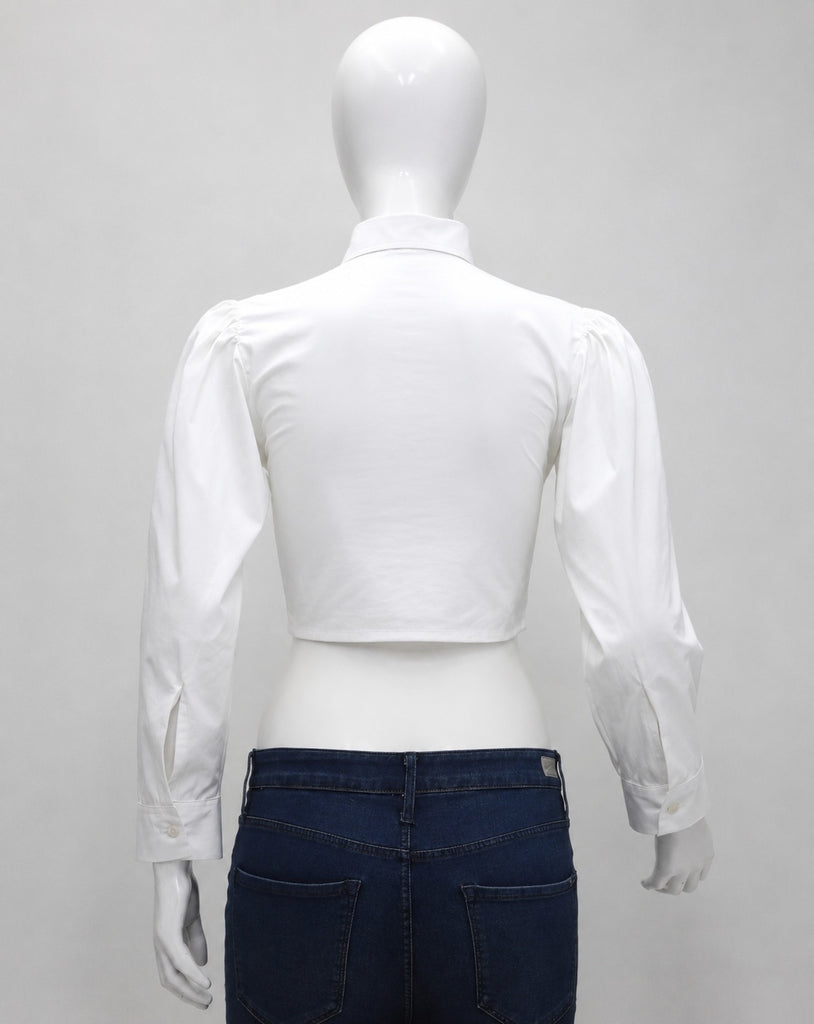 CR1994 UPCYCLED CUT-OUT PUFF-SLEEVE CROPPED SHIRT