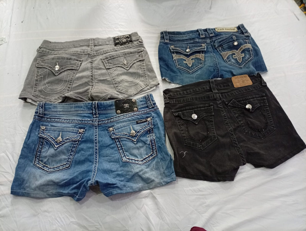 CR11009 Upcycled Mix-Branded Mini Denim Shorts