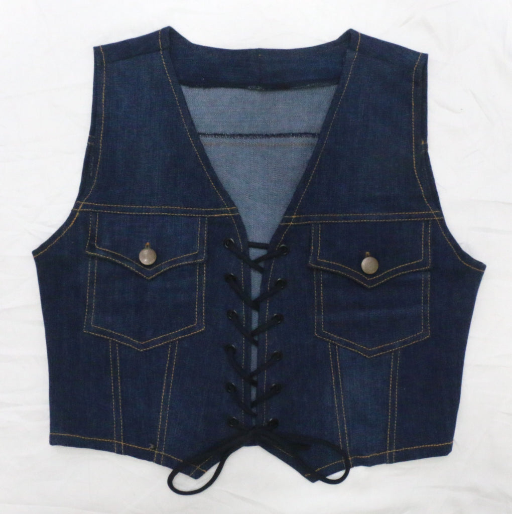 CR2169 UPCYCLED LACE-UP DENIM CORSET VEST