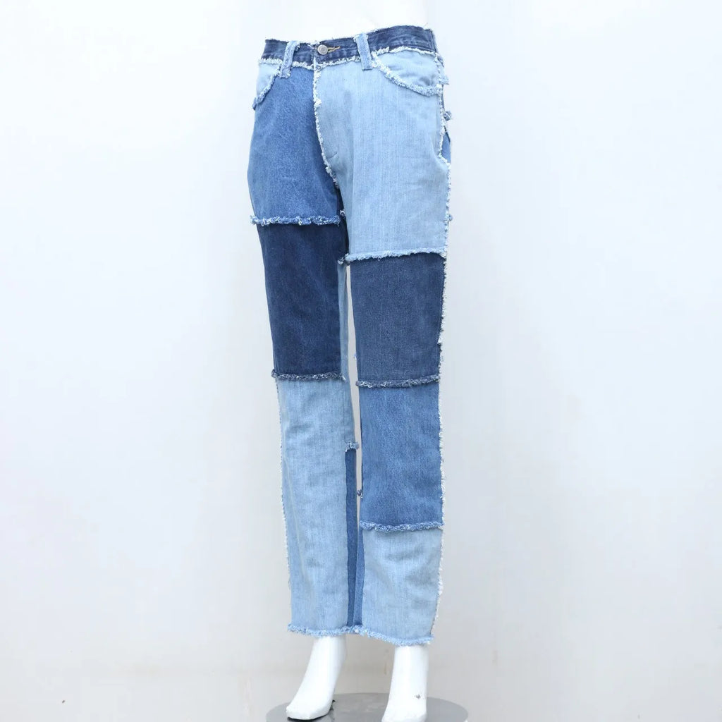 CR138 Upcycled Denim Jeans With Frayed Patches