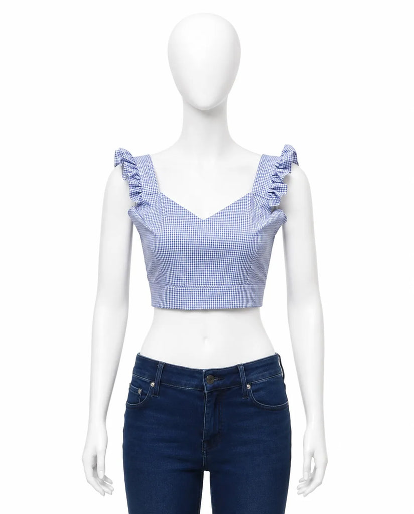 CR1598 Upcycled Gingham Ruffle Top