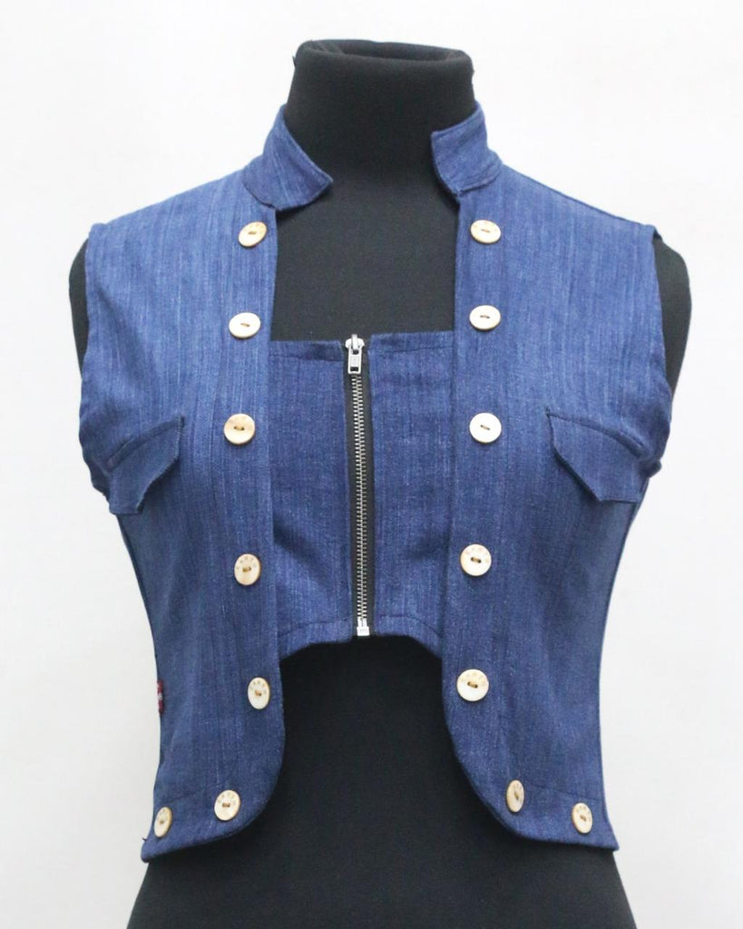 CR1844 UPCYCLED BUTTON DETAIL DENIM VEST