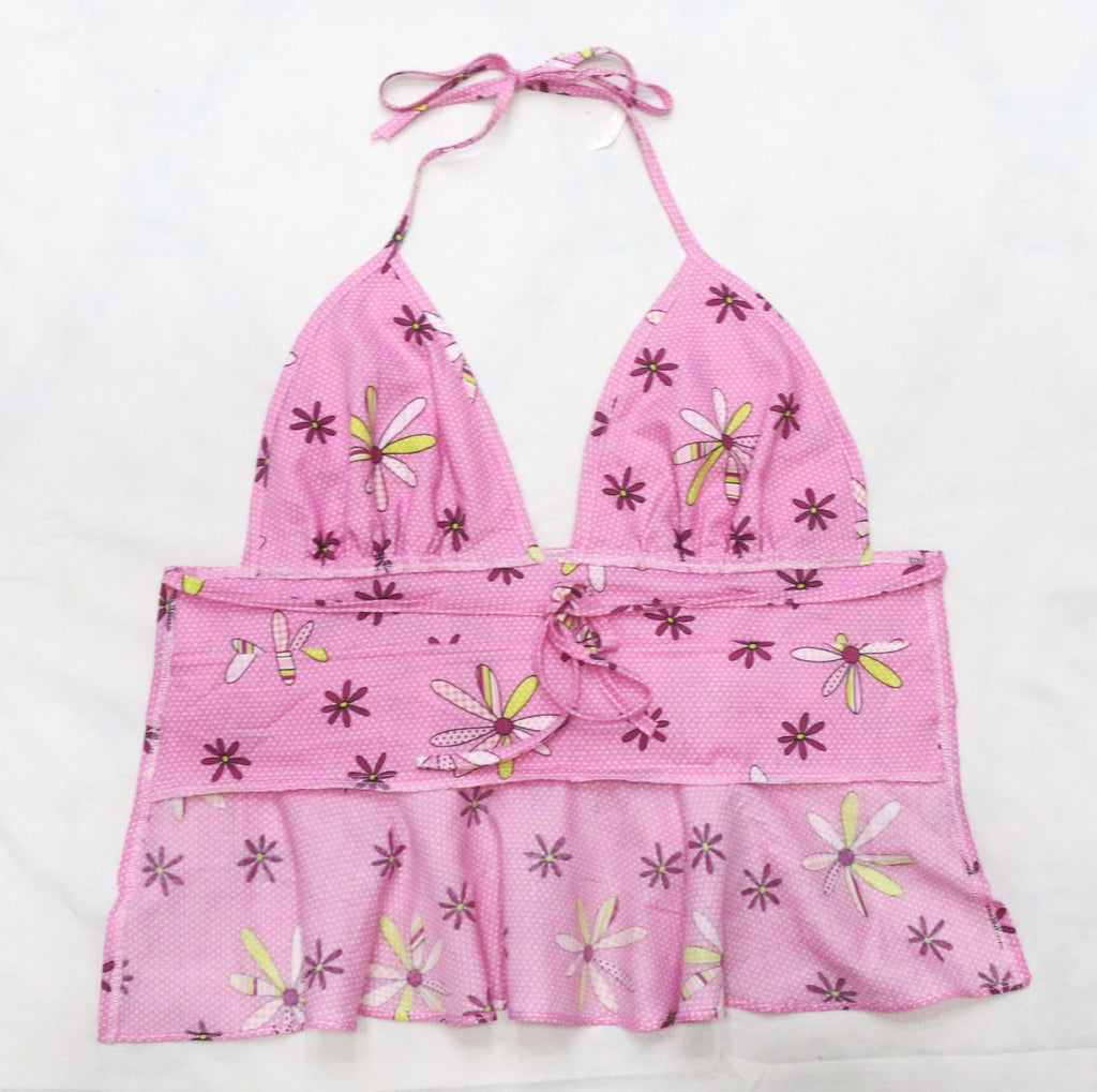 CR1948 UPCYCLED TIERED RUFFLE HALTER TOP