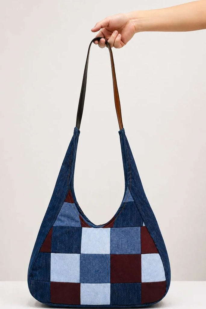CR1543 Upcycled Denim Patchwork Shoulder Bag