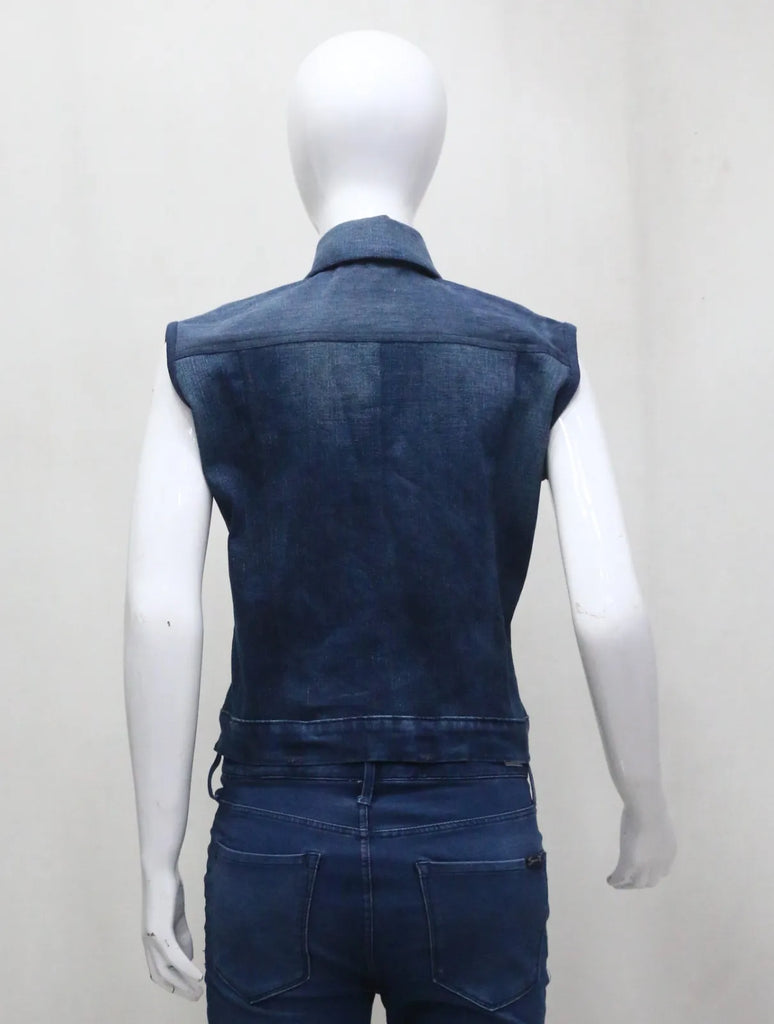 CR1349 Upcycled Denim Snap Button Vest – Dark Wash Rework Piece