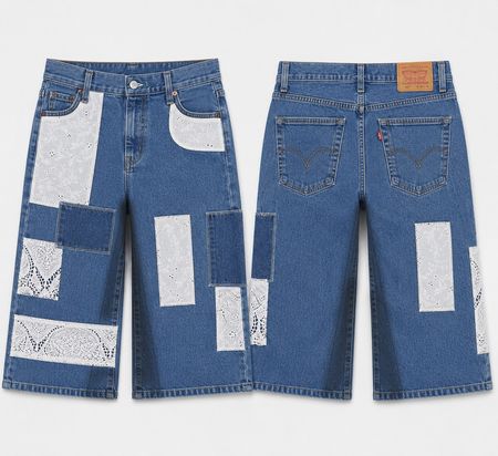 CR1951 Upcycled Lace Patch Denim Shorts