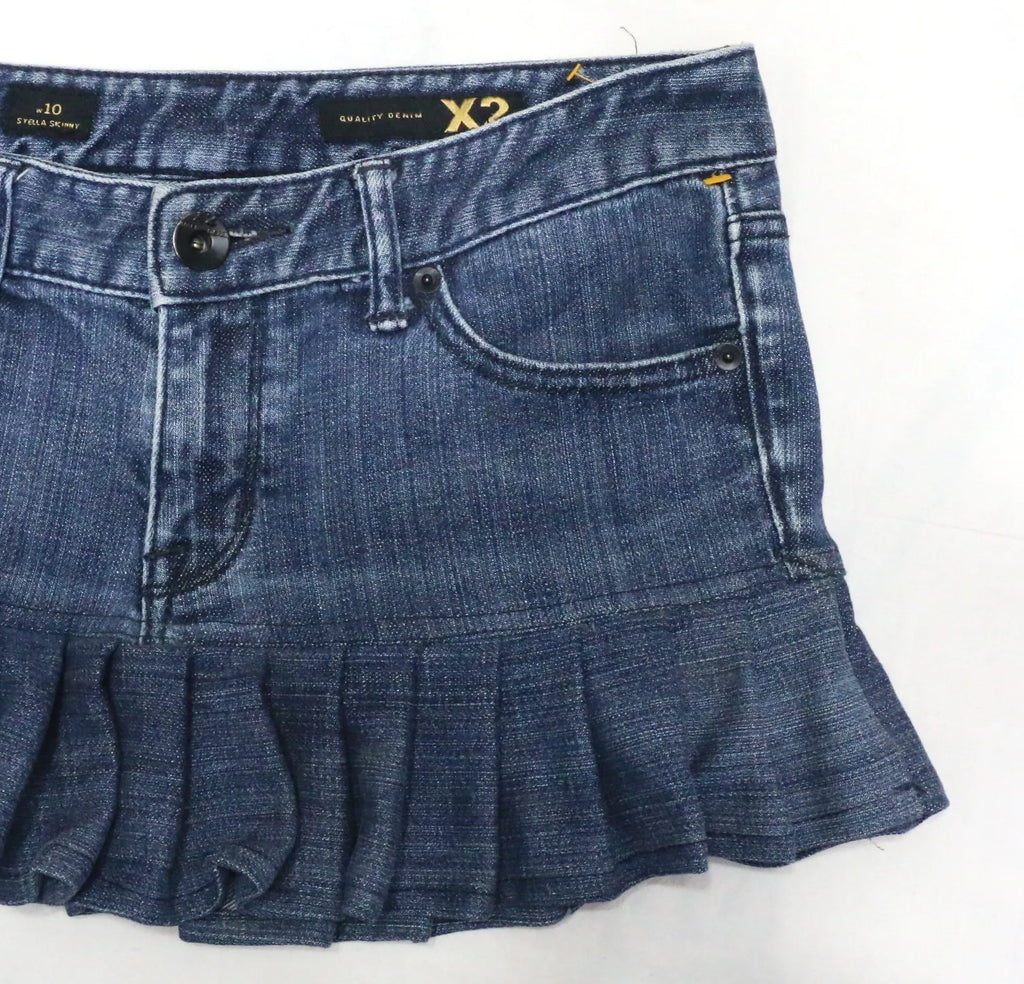 CR1676 UPCYCLED PLEATED DENIM MINI SKIRT