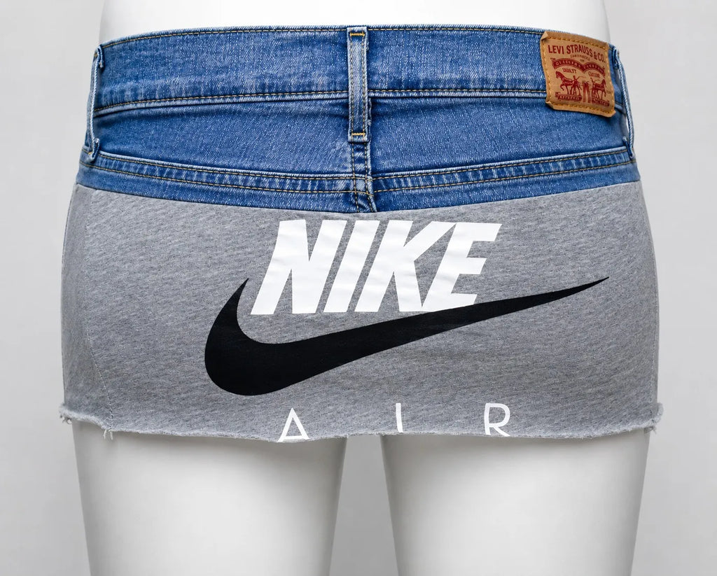 CR1708 UPCYCLED SPORT PANEL DENIM MINI SKIRT
