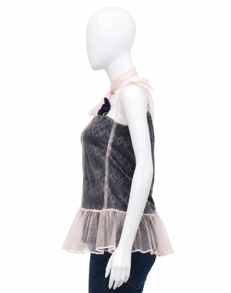 CR1596 Upcycled Mesh Ruffle Cami Top