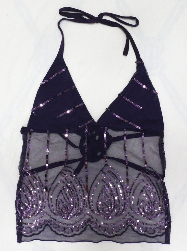 CR1890 UPCYCLED SEQUIN MESH HALTER TOP