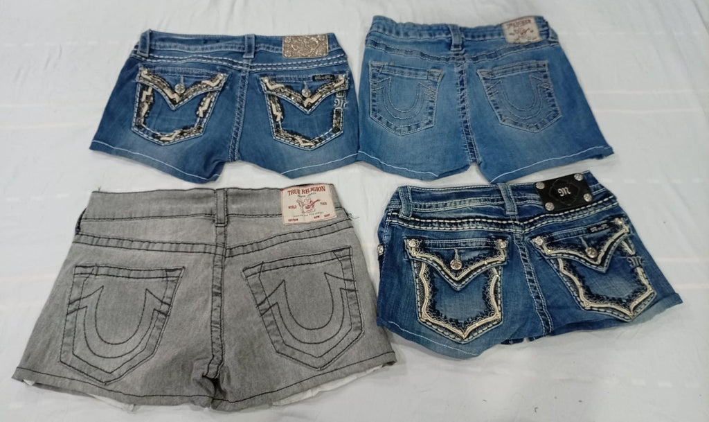 CR11005 Upcycled True Religion and Miss Me Mini Denim Shorts