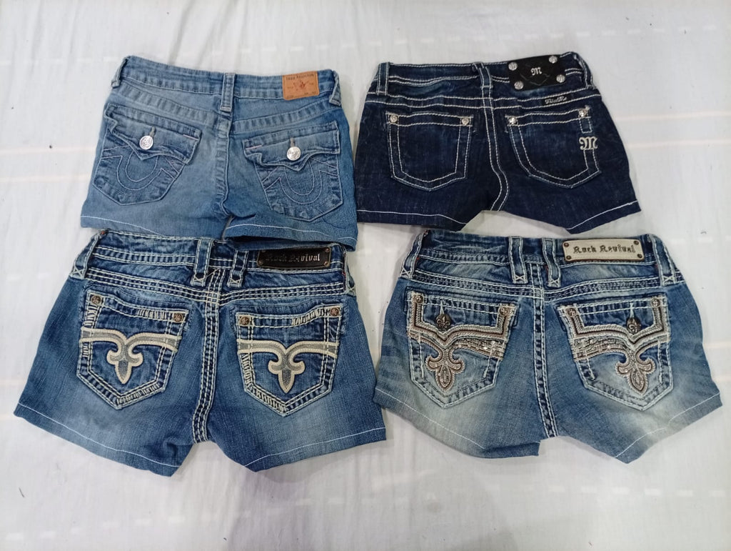 CR10575 Upcycled Mix Branded Kids’ Mini Denim Shorts