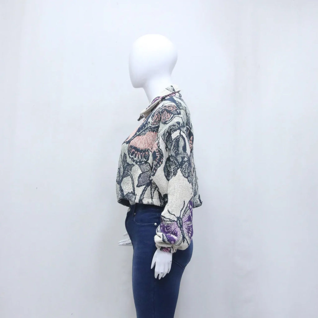 CR955 UPCYCLED Tapestry Crop Jacket – Floral Art Zip-Up